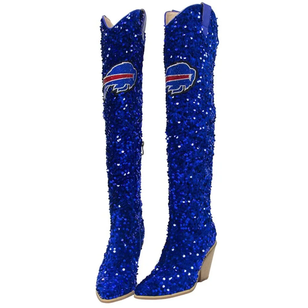 NFL Licensed Team Colored Sequin Over the Knee Boot-Buffalo Bills - Picture 3 of 3